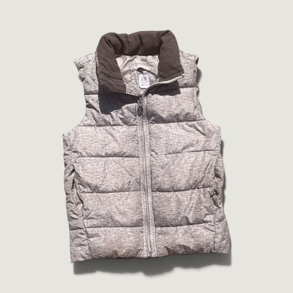 Gap Kids Gray Heather Puffer Vest Fleece Lined Collar Size S Regular